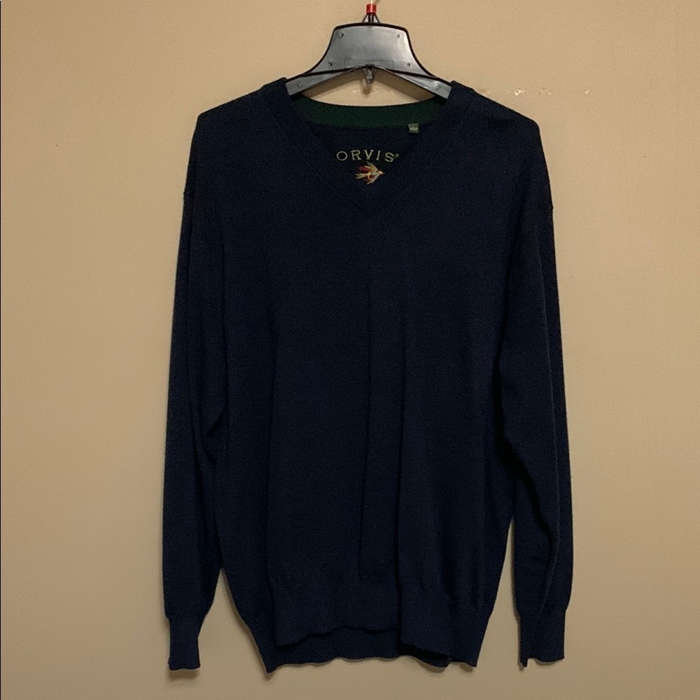 Orvis Men's Merino Piqué V-Neck True Navy V-Neck 100% Merino Wool Sweater Large